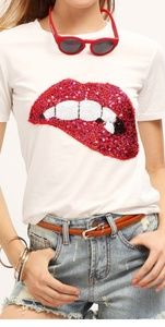 Women's sequined lips tshirt